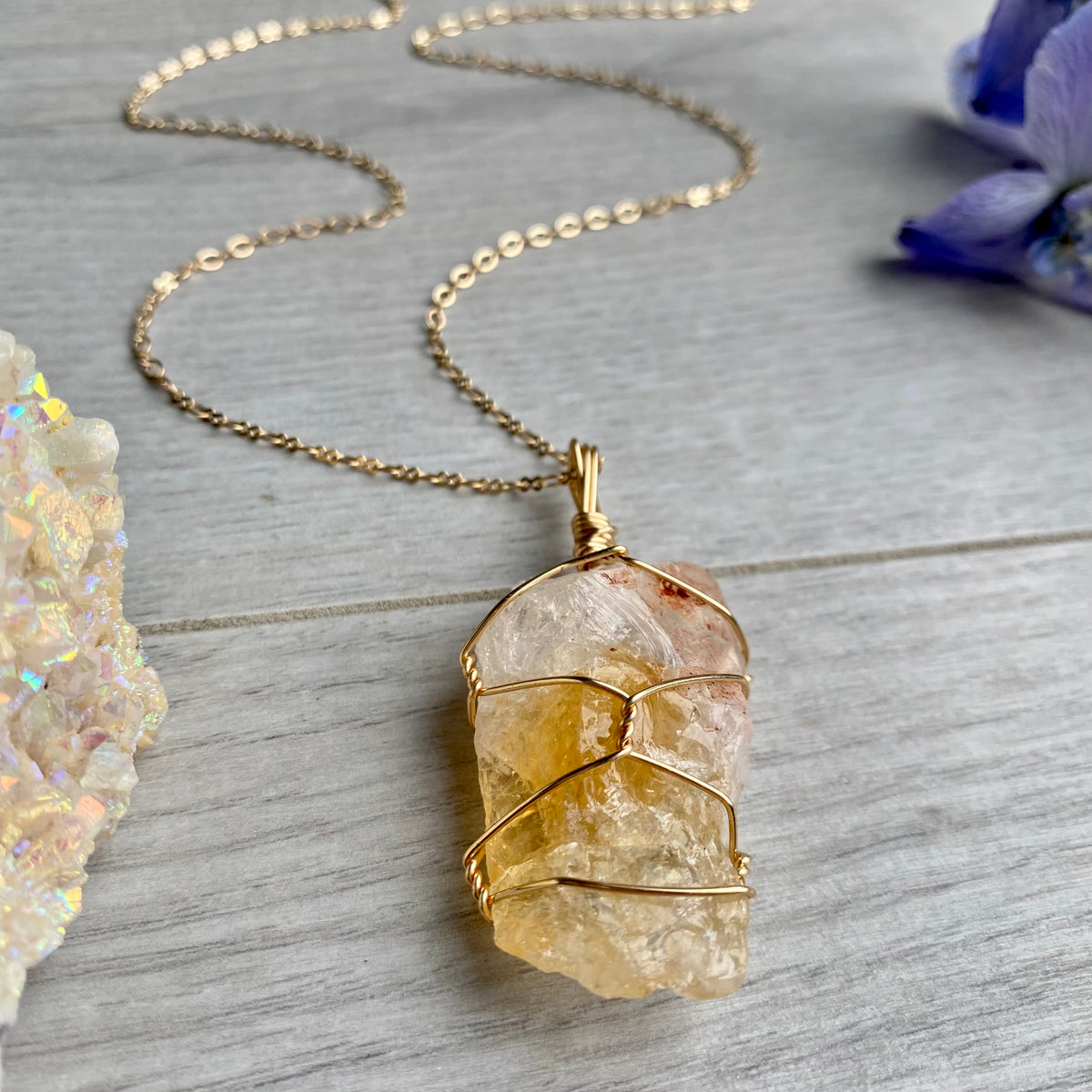 Citrine Wire Wrapped Crystal Necklace – Wholehearted Crystal Creations