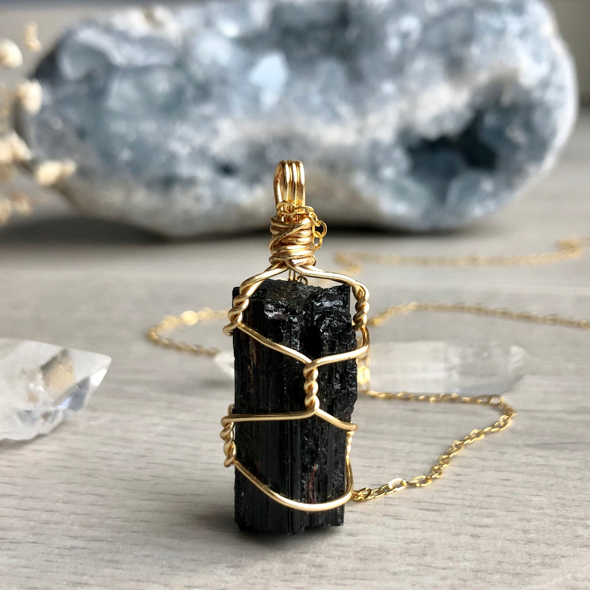 Black Tourmaline Raw Wire Wrapped Necklace – Wholehearted Crystal Creations