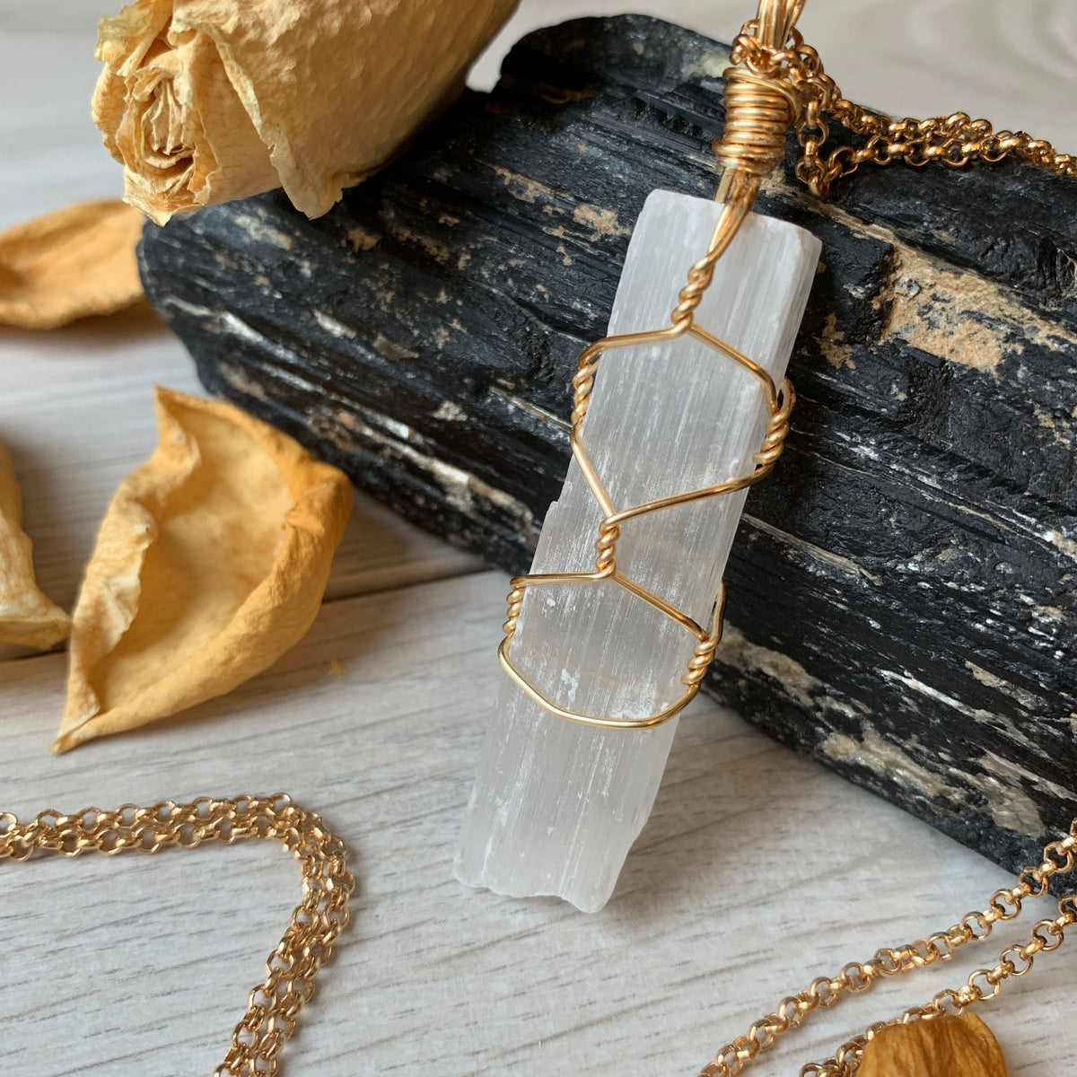 Selenite Wand Wire Wrapped Necklace – Wholehearted Crystal Creations