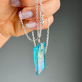 Aqua aura quartz wire wrapped crystal necklace on silver chain – Wholehearted Crystal Creations
