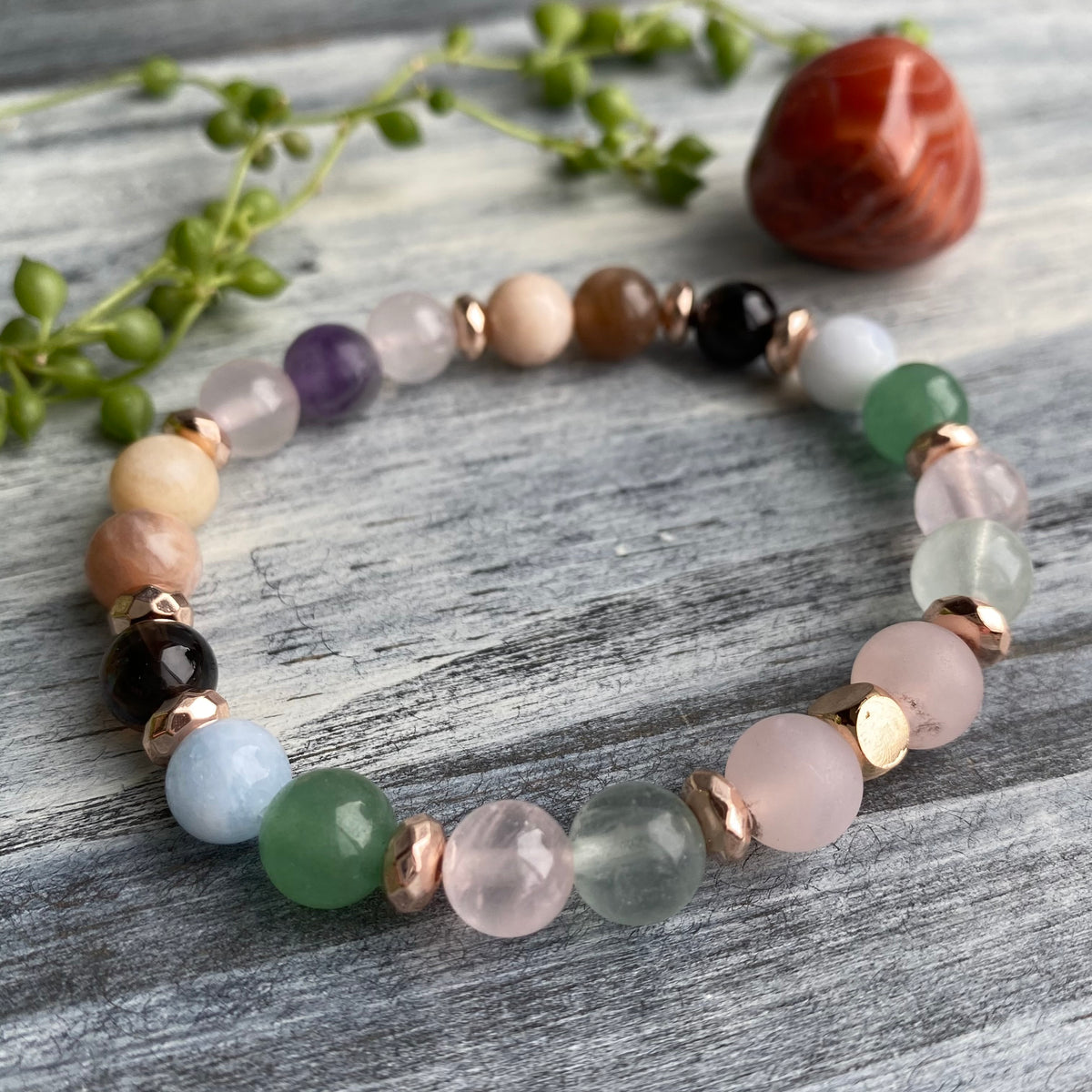 Fertility & Pregnancy Support Intention Bracelet with Rose Gold Hematite Spacers & Carnelian Pocket Stone Specimen – Wholehearted Crystal Creations