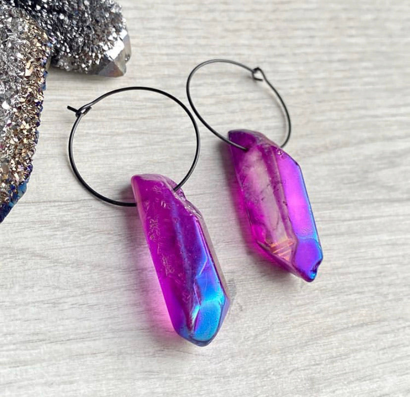 Purple Grape Aura Quartz Hoop Earrings – Wholehearted Crystal Creations