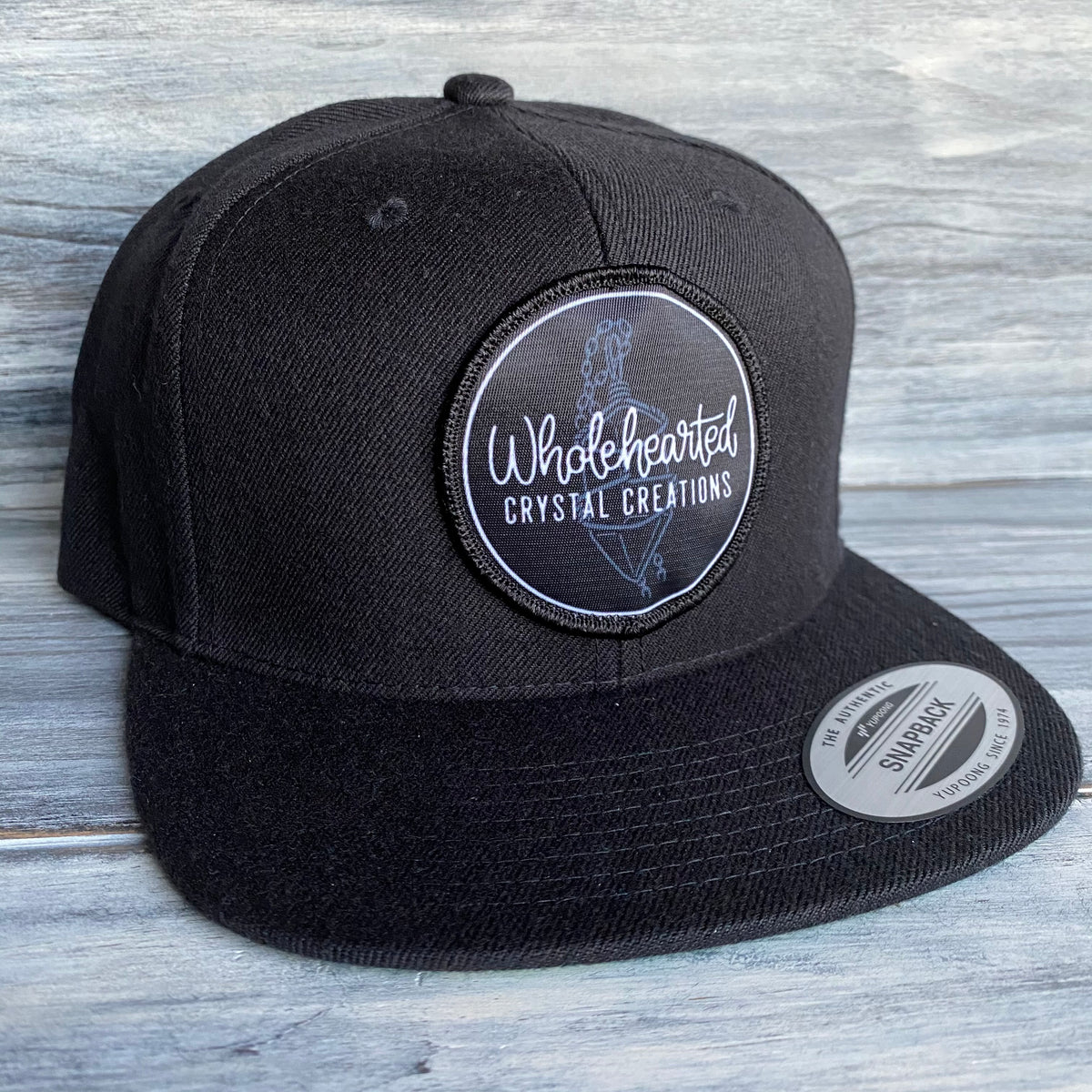 Wholehearted Black Flatbill Snapback Hat – Wholehearted Crystal Creations