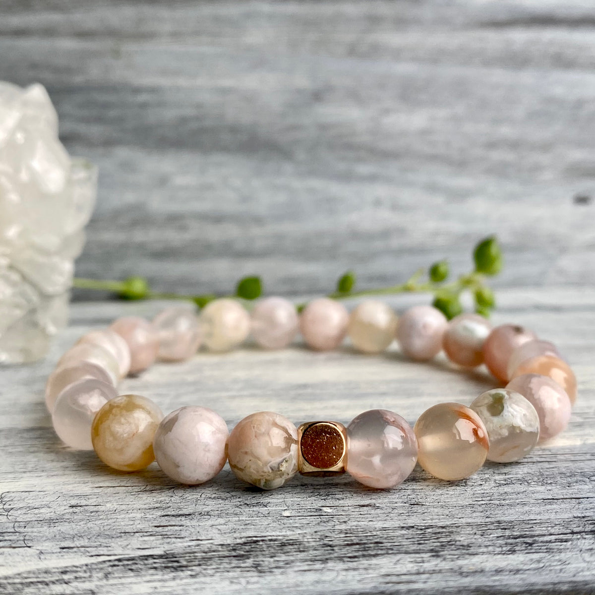 Flower Agate Stretch Bracelet with Gold Spacer – Wholehearted Crystal Creations