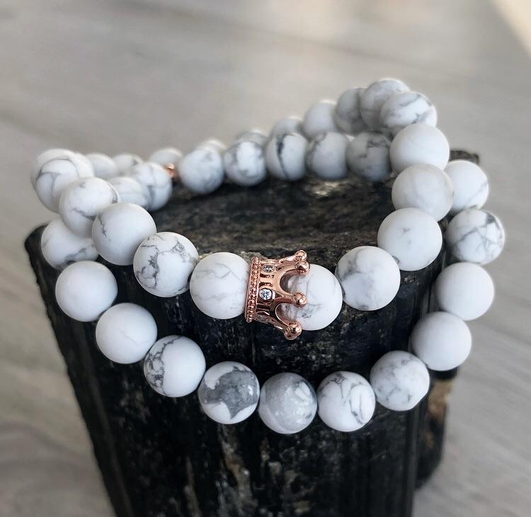Howlite Bracelet Set Rose Gold Crown Pave CZ – Wholehearted Crystal Creations