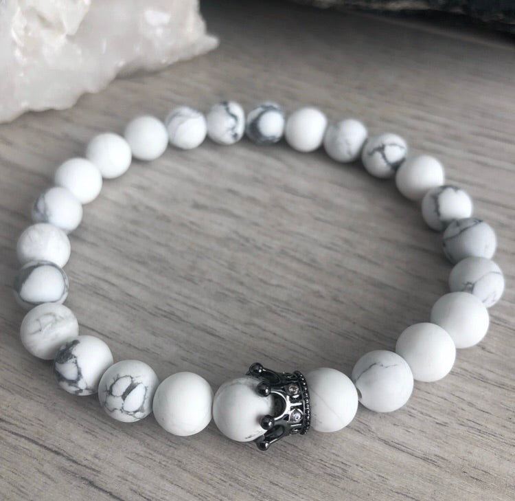 Howlite Bracelet with Black Crown Pave CZ Spacer – Wholehearted Crystal Creations