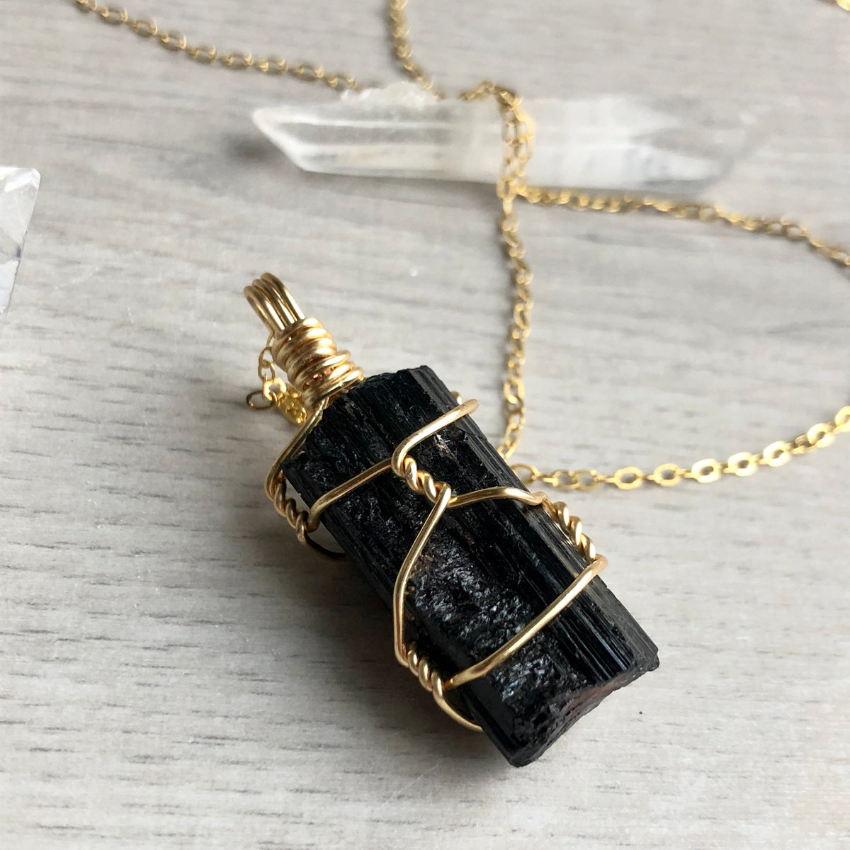 Black Tourmaline Raw Wire Wrapped Necklace – Wholehearted Crystal Creations