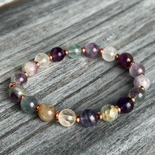 Rainbow Fluorite with Rose Gold Hematite Stretch Bracelet