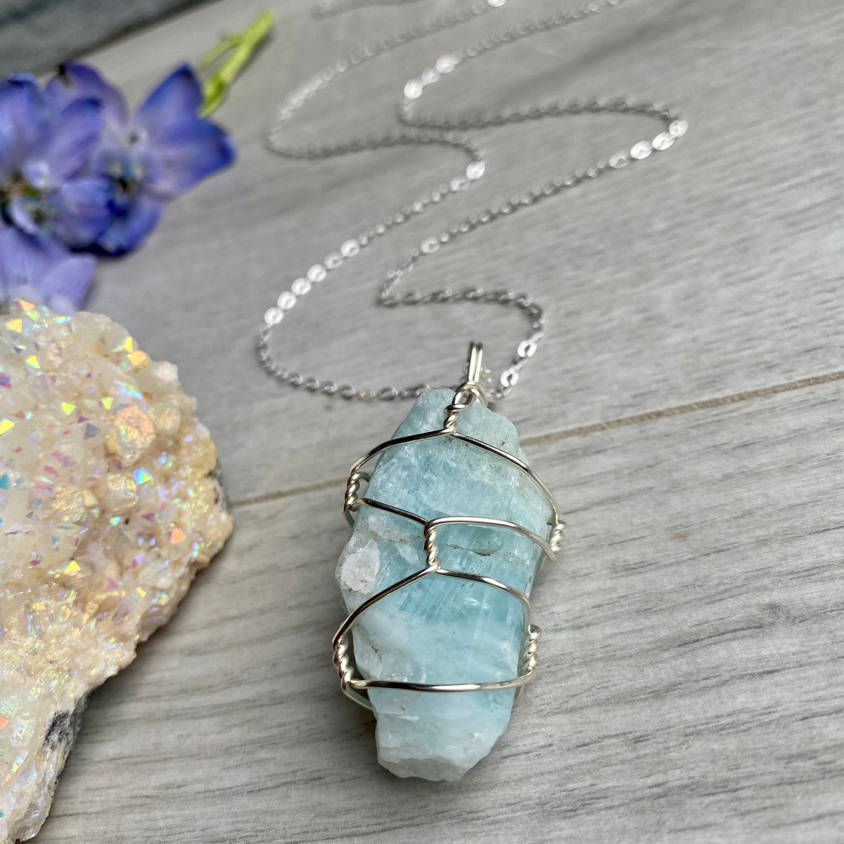 Aquamarine Wire Wrapped Necklace – Wholehearted Crystal Creations