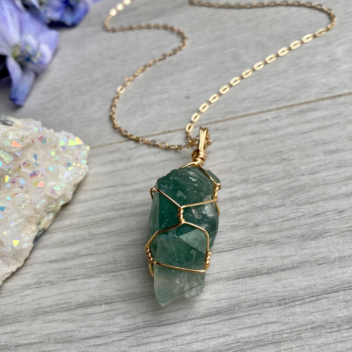 Fluorite (Raw) Wire Wrapped Vrystal Necklace