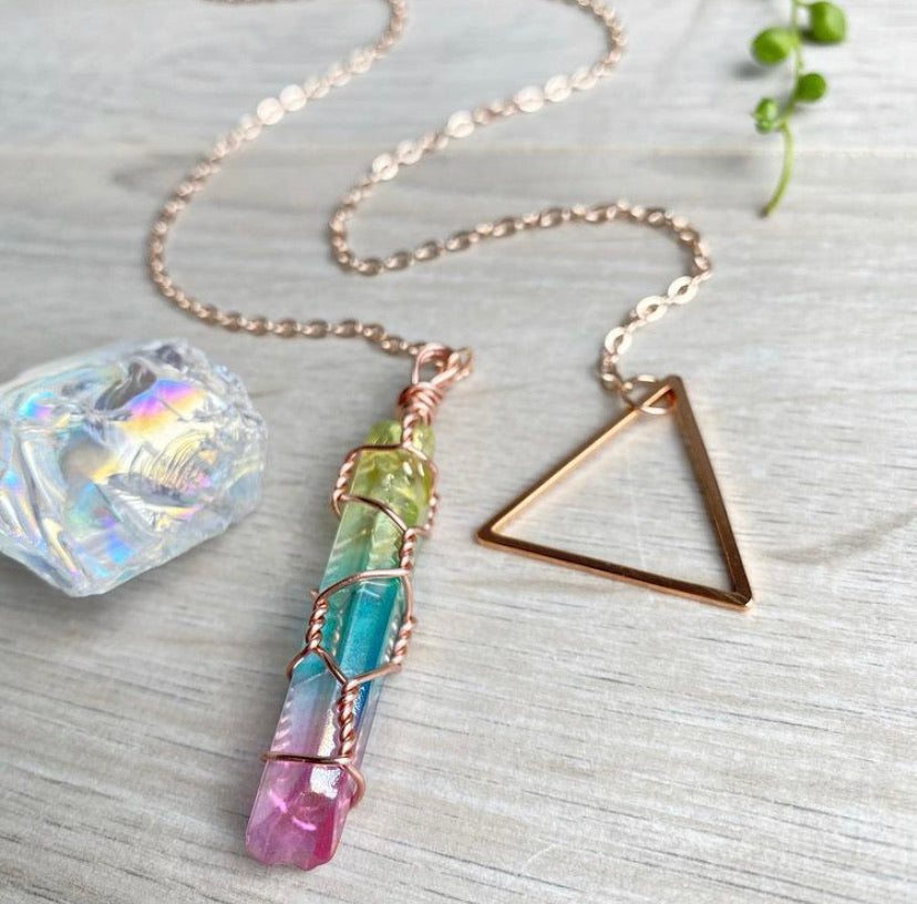 Providence Rainbow Aura Quartz wire wrapped necklace