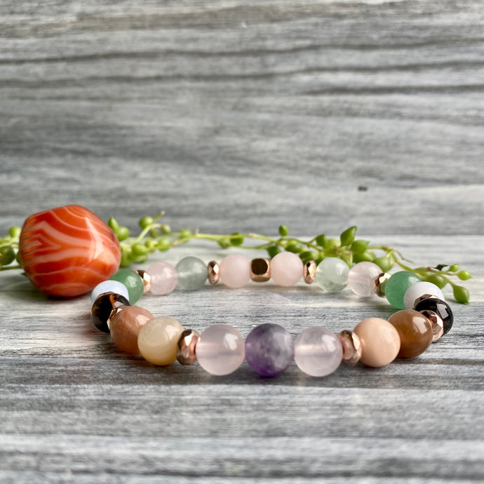 Fertility & Pregnancy Support Intention Bracelet with Rose Gold Hematite Spacers & Carnelian Pocket Stone Specimen