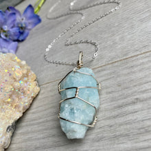 Aquamarine wire wrapped crystal necklace