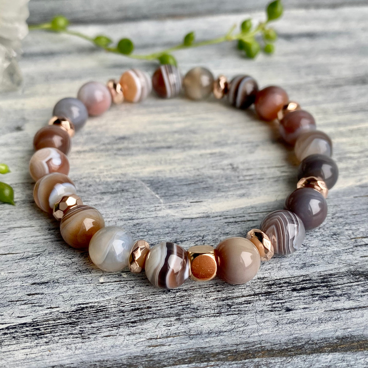 Botswana Agate Rose Gold Hematite Stretch Bracelet – Wholehearted Crystal Creations