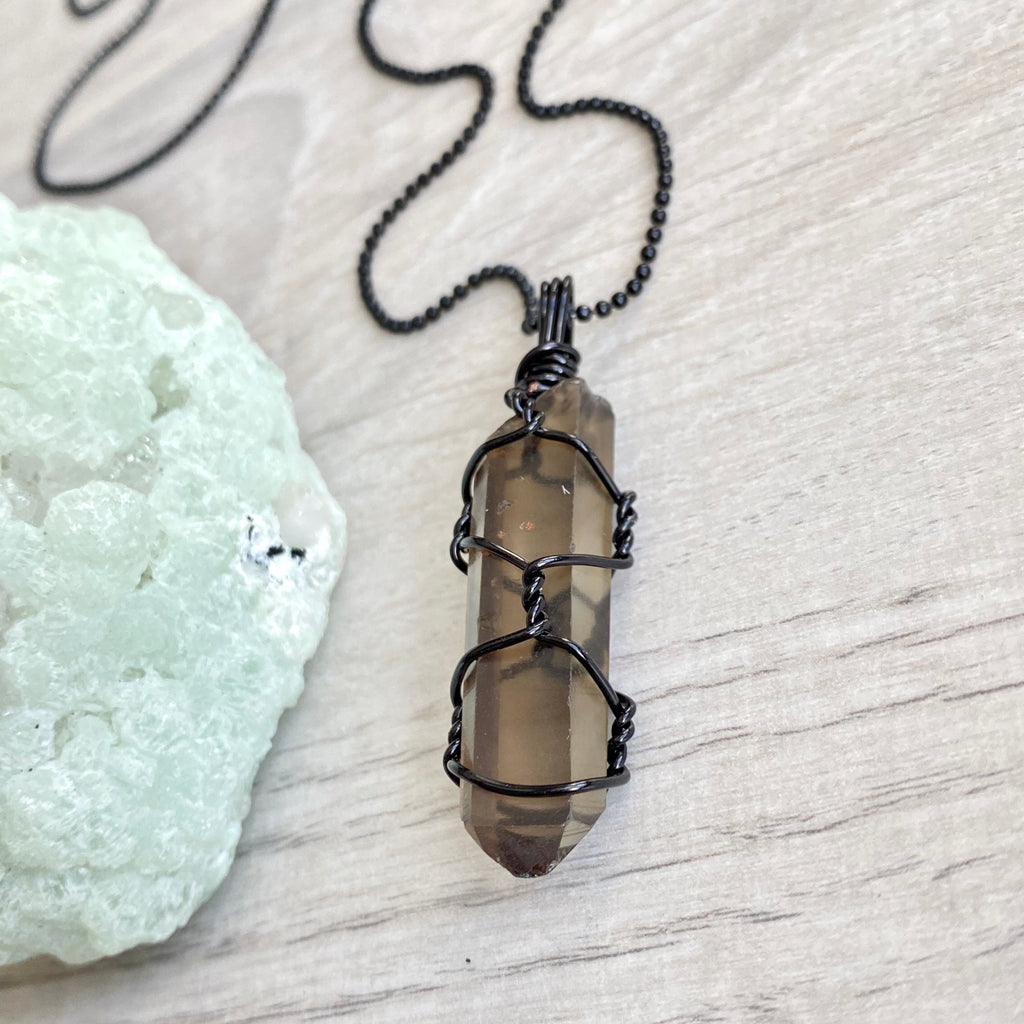 Smoky Quartz Wire Wrapped Necklace Black Chain – Wholehearted Crystal Creations
