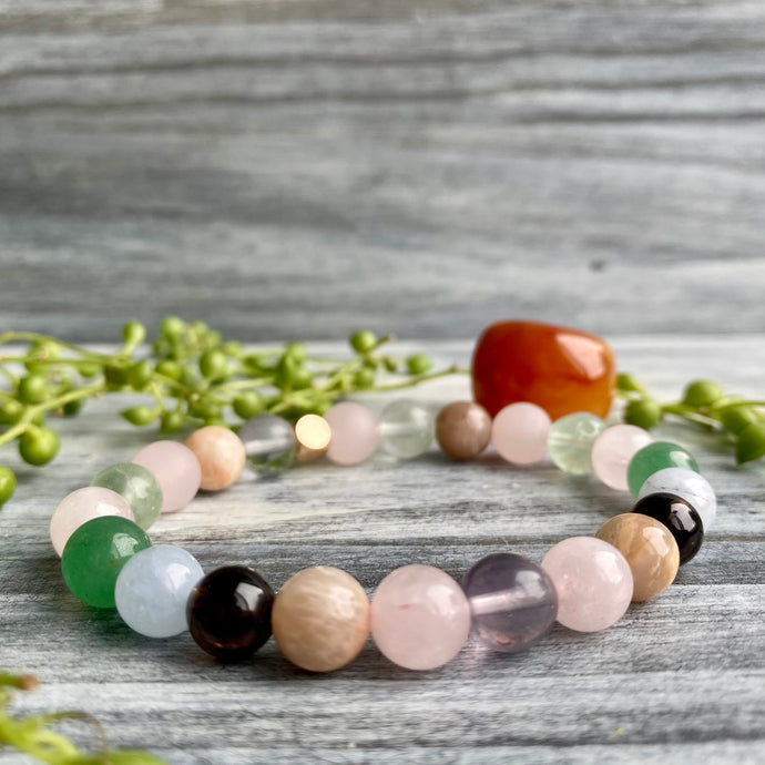 Fertility & Pregnancy Support Intention Stretch Bracelet & Carnelian Pocket Stone Specimen