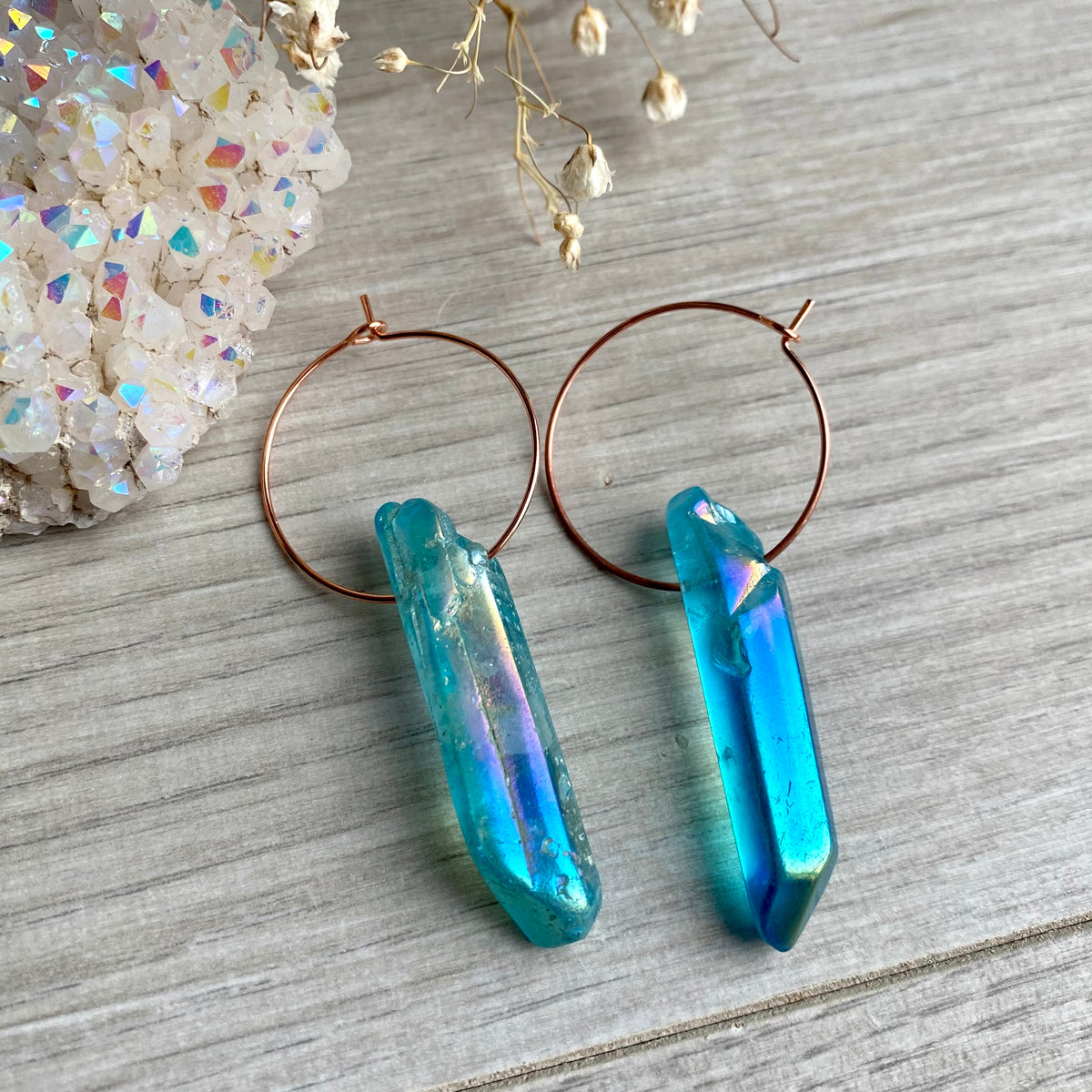 Aqua Aura Quartz Hoop Earrings – Wholehearted Crystal Creations