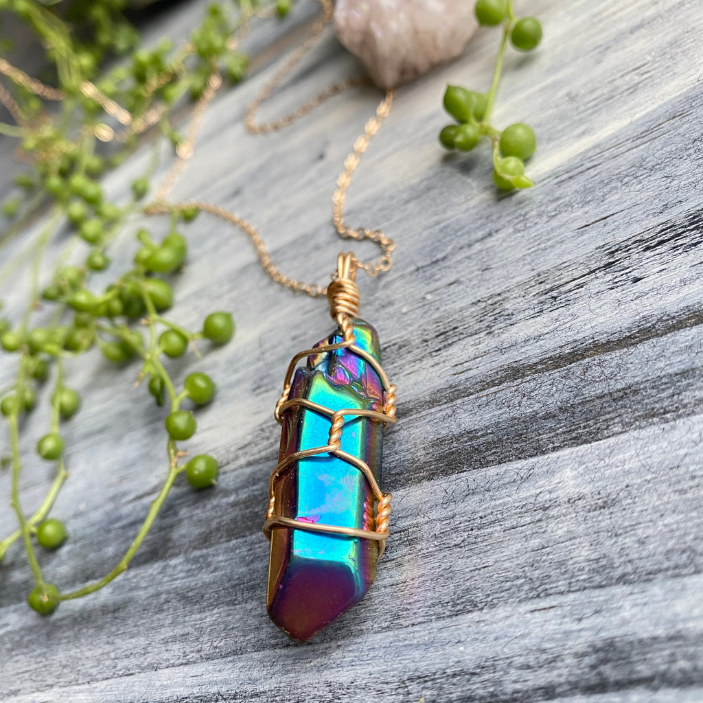 Titanium Aura Quartz Wire Wrapped Necklace – Wholehearted Crystal Creations