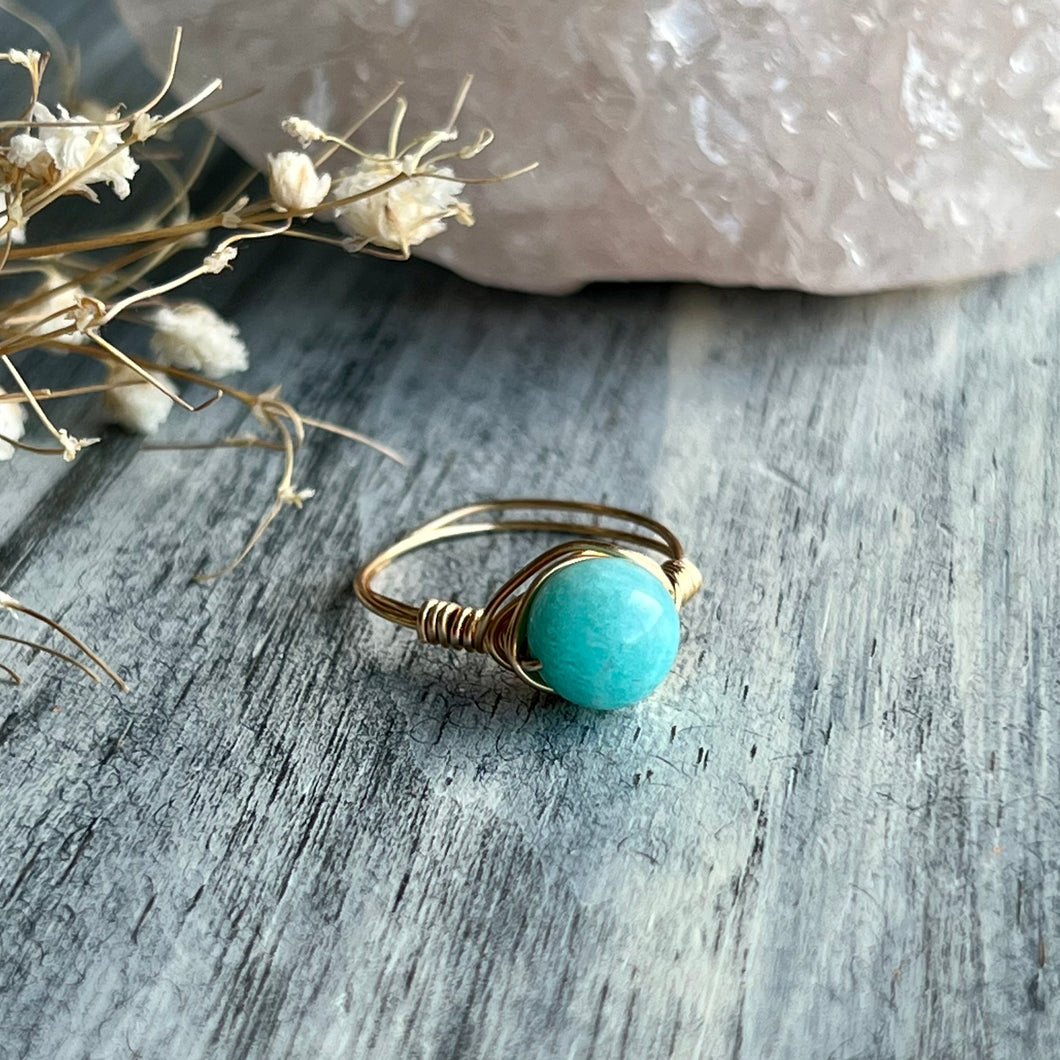 Amazonite Wire Wrapped Ring