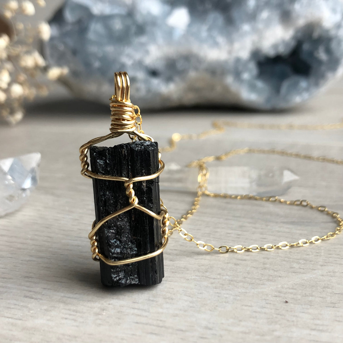 Black Tourmaline Raw Wire Wrapped Necklace – Wholehearted Crystal Creations