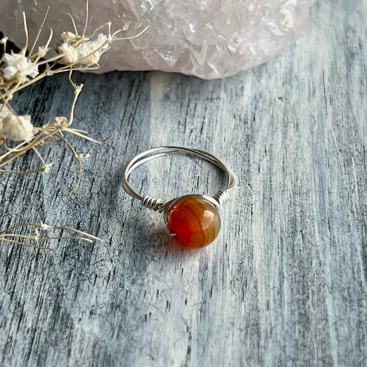 Carnelian Wire Wrapped Ring – Wholehearted Crystal Creations