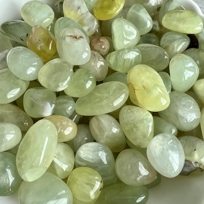 Prehnite tumbled pocket stone specimen