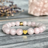 Rose Quartz Heart Gold Hematite Spacer Stretch Bracelet – Wholehearted Crystal Creations