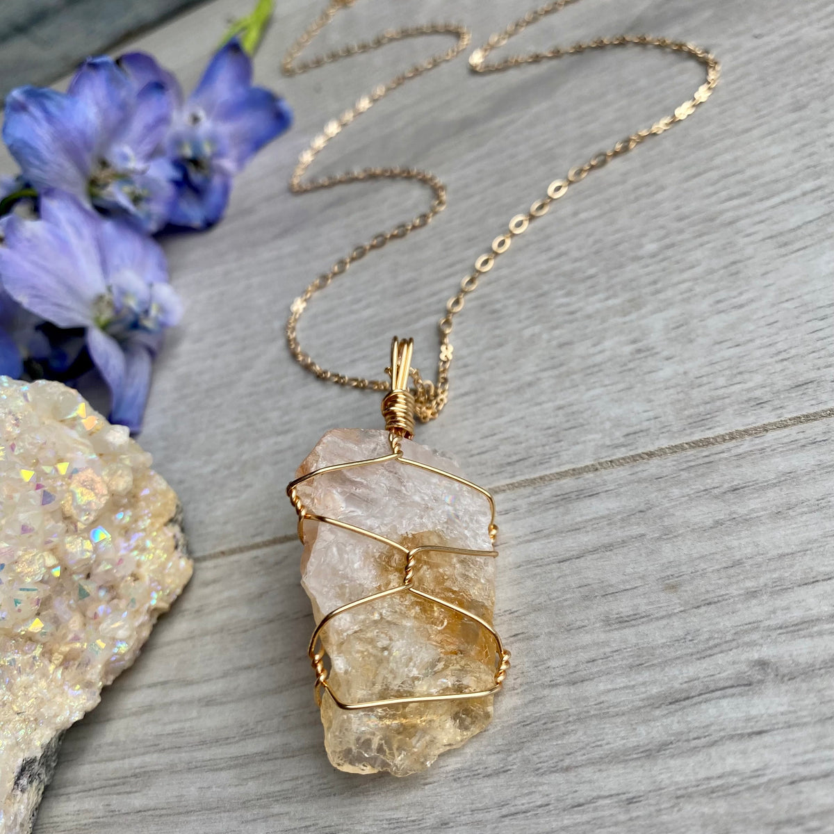 Citrine Wire Wrapped Crystal Necklace – Wholehearted Crystal Creations