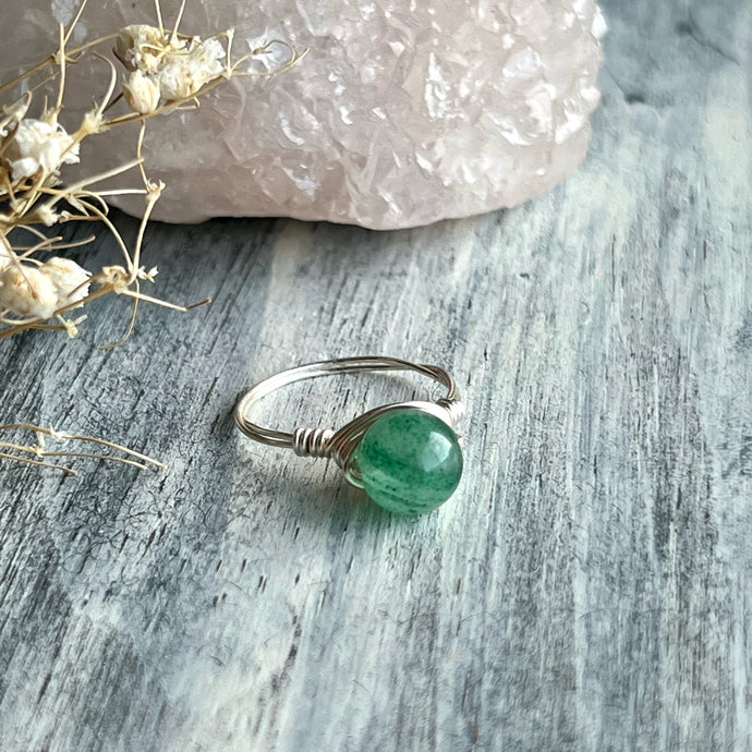 Green Aventurine Wire Wrapped Ring