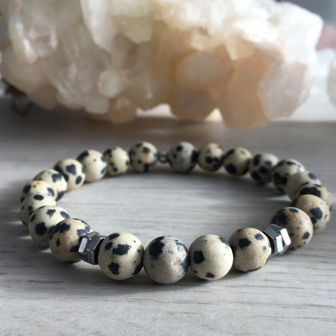 Dalmatian Jasper Beaded Stretch Bracelet