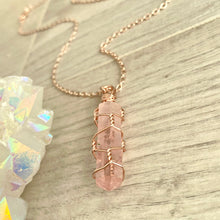 Rose Quartz wire wrapped crystal necklace