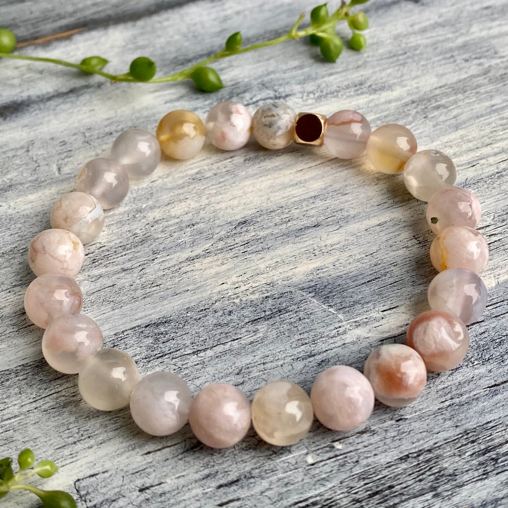 Flower Agate Stretch Bracelet with Gold Spacer – Wholehearted Crystal Creations