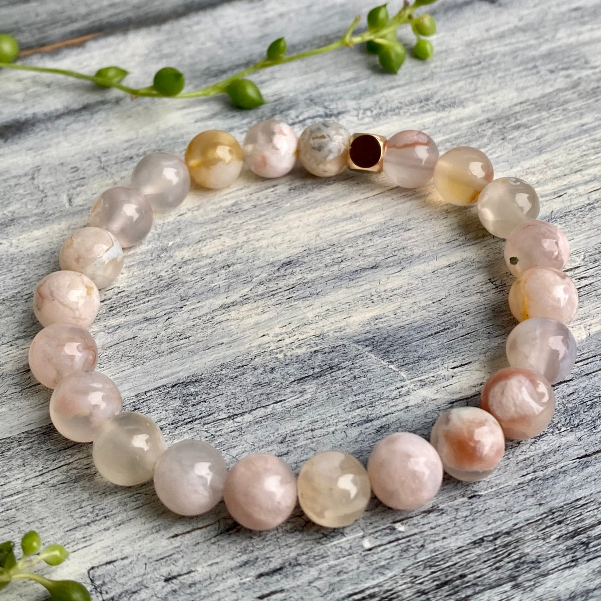Flower Agate Stretch Bracelet with Gold Spacer – Wholehearted Crystal Creations
