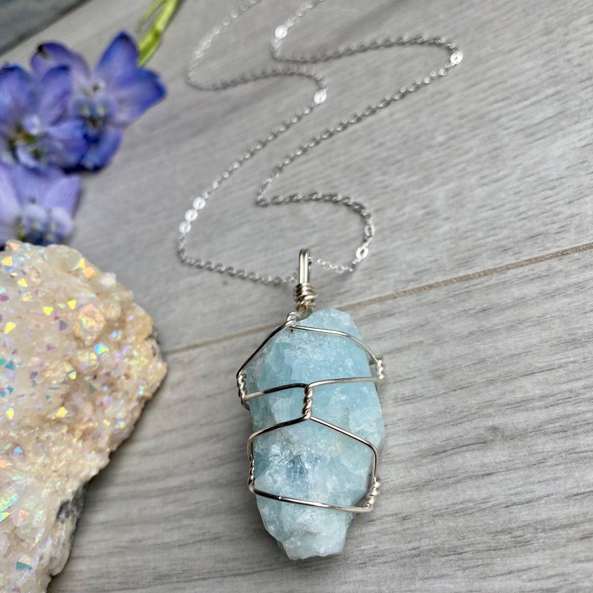 Aquamarine Wire Wrapped Necklace – Wholehearted Crystal Creations
