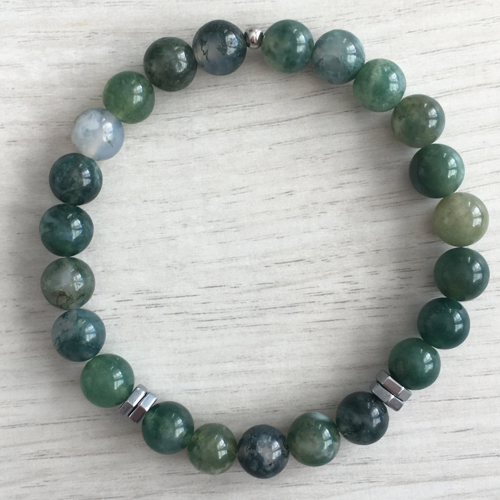 Moss Agate Hematite Stretch Bracelet – Wholehearted Crystal Creations