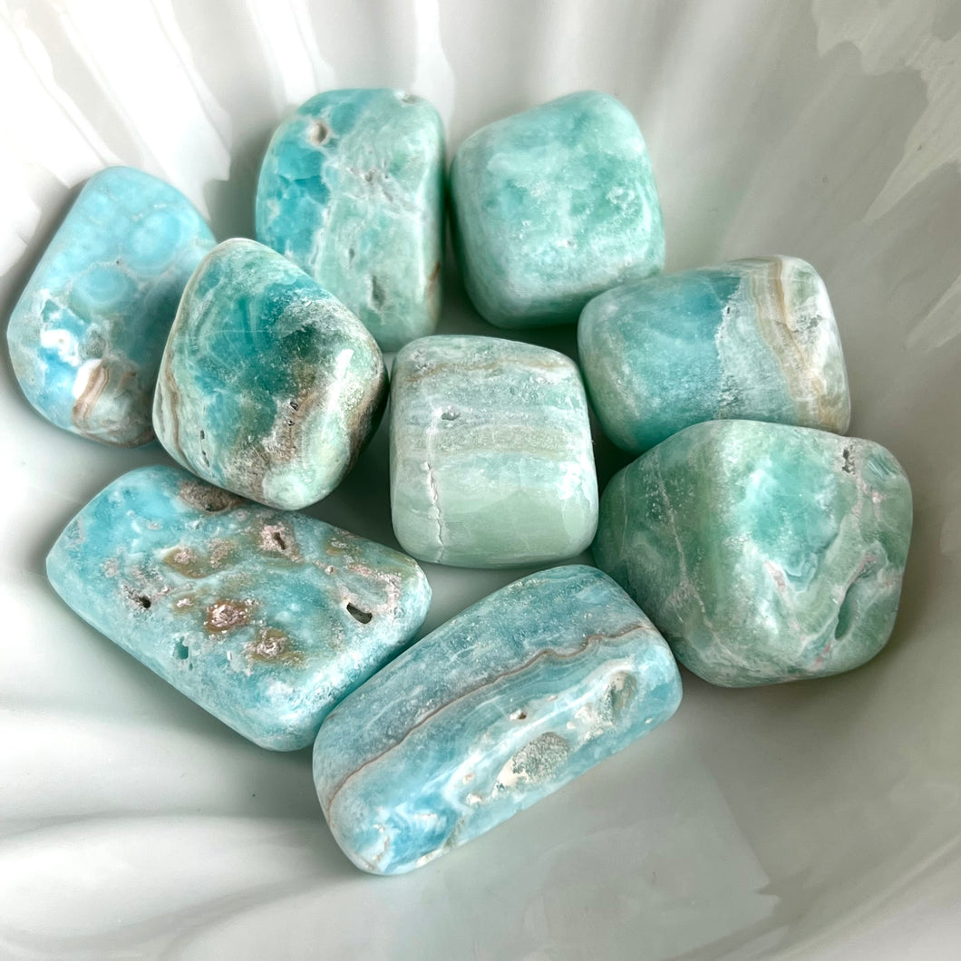 Blue Aragonite/Caribbean Calcite Pocket Stone Crystal Specimen MED