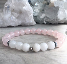 Rose Quartz/Snow Quartz with Hematite Spacers Beaded Stretch bracelet