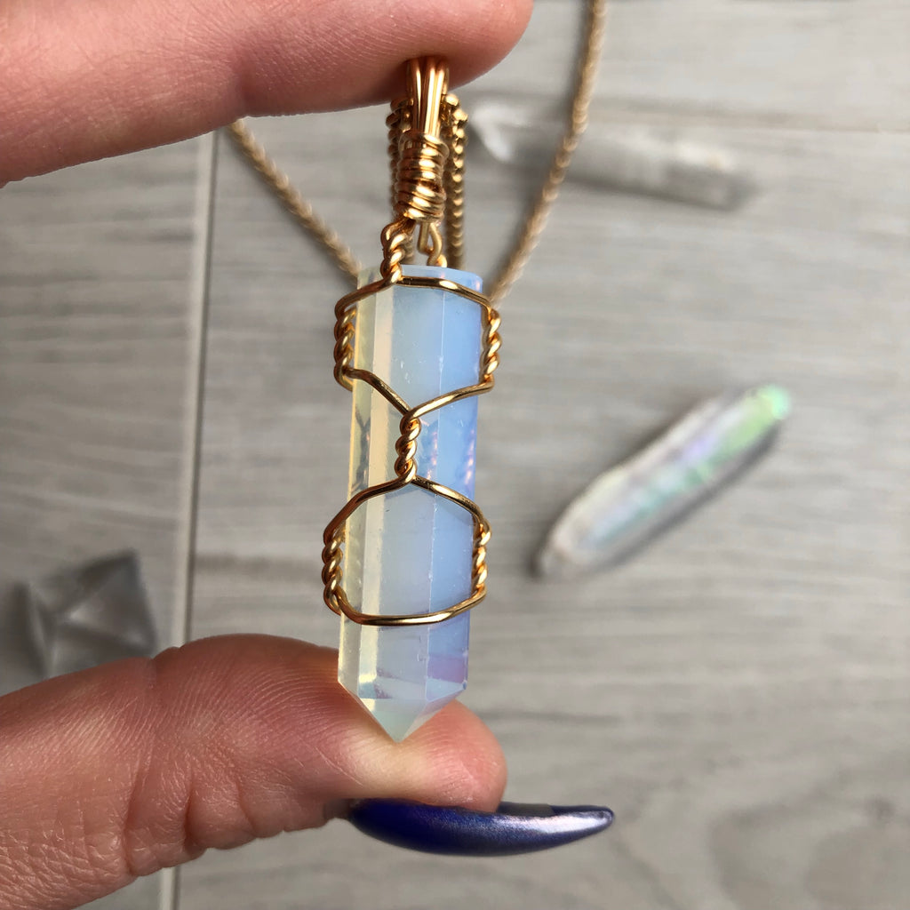 Opalite Wire Wrapped Crystal Necklace – Wholehearted Crystal Creations