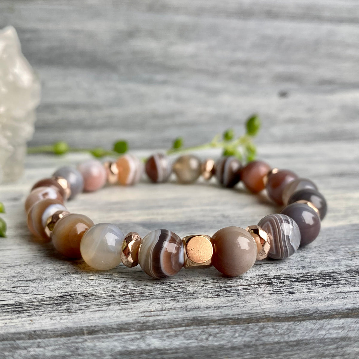 Botswana Agate Rose Gold Hematite Stretch Bracelet – Wholehearted Crystal Creations