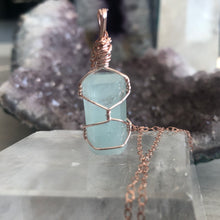 Aquamarine Cylinder Wire Wrapped Necklace on Rose gold plated 925 sterling silver