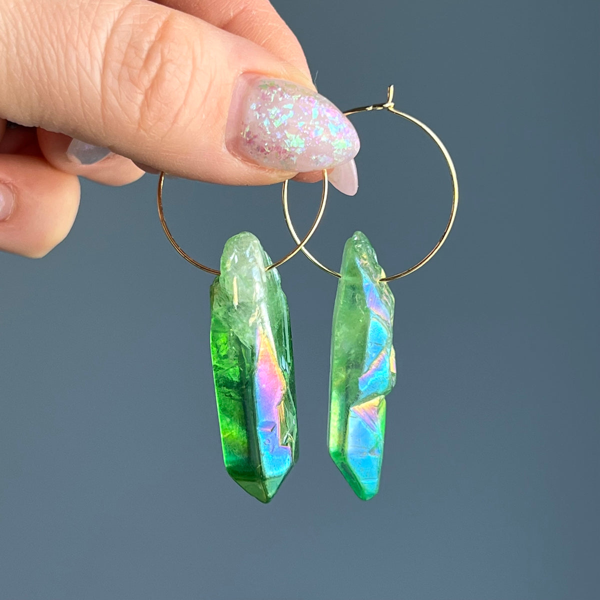 Green Apple Aura Hoop Earrings – Wholehearted Crystal Creations
