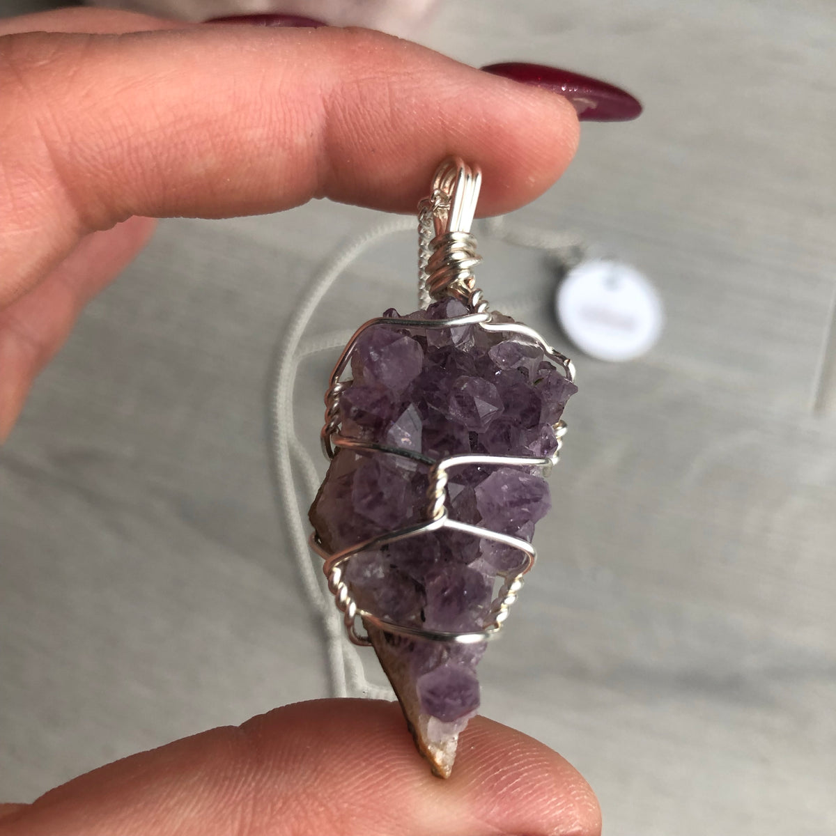 Amethyst cluster wire wrapped crystal necklace on silver chain – Wholehearted Crystal Creations