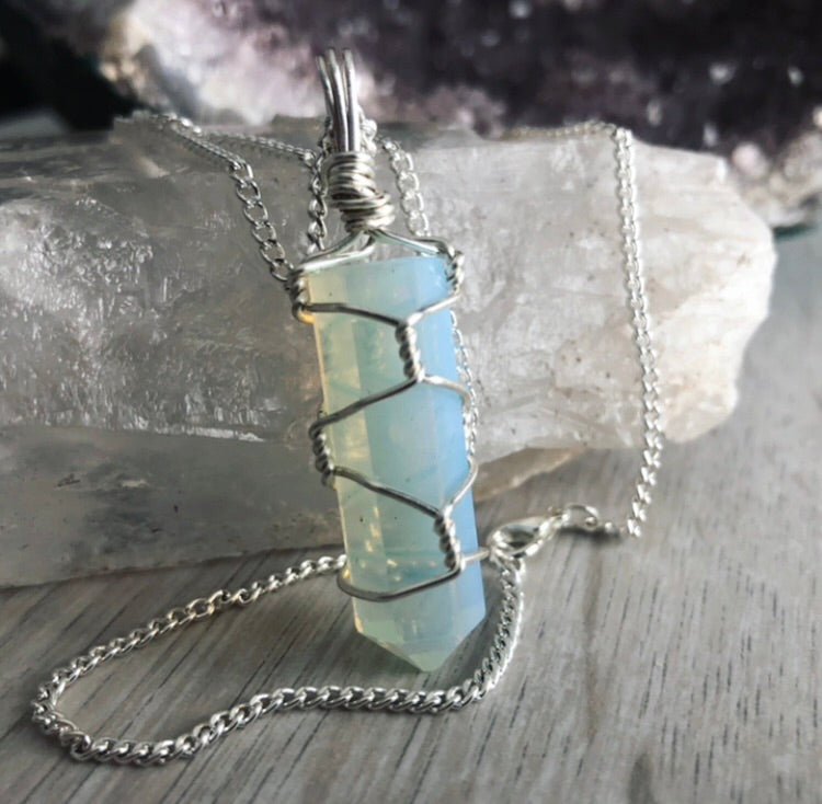 Opalite Wire Wrapped Crystal Necklace – Wholehearted Crystal Creations