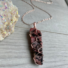 Rhodonite wire wrapped crystal necklace