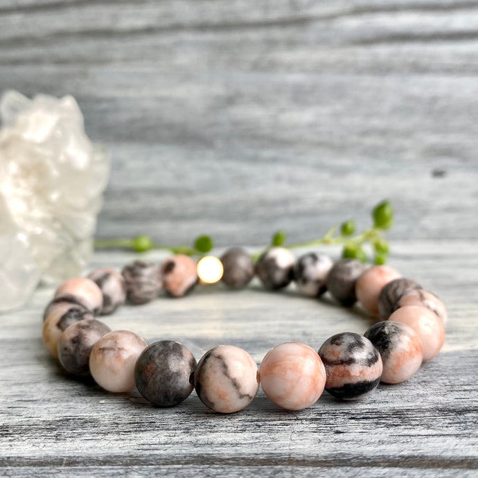 Pink Jasper with Hematite Spacer Stretch Bracelet with Rose Gold spacer