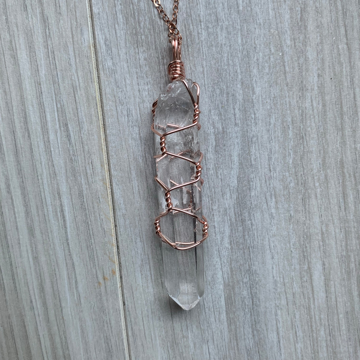 Singing Quartz Wire Wrapped Necklace Rose Gold – Wholehearted Crystal Creations