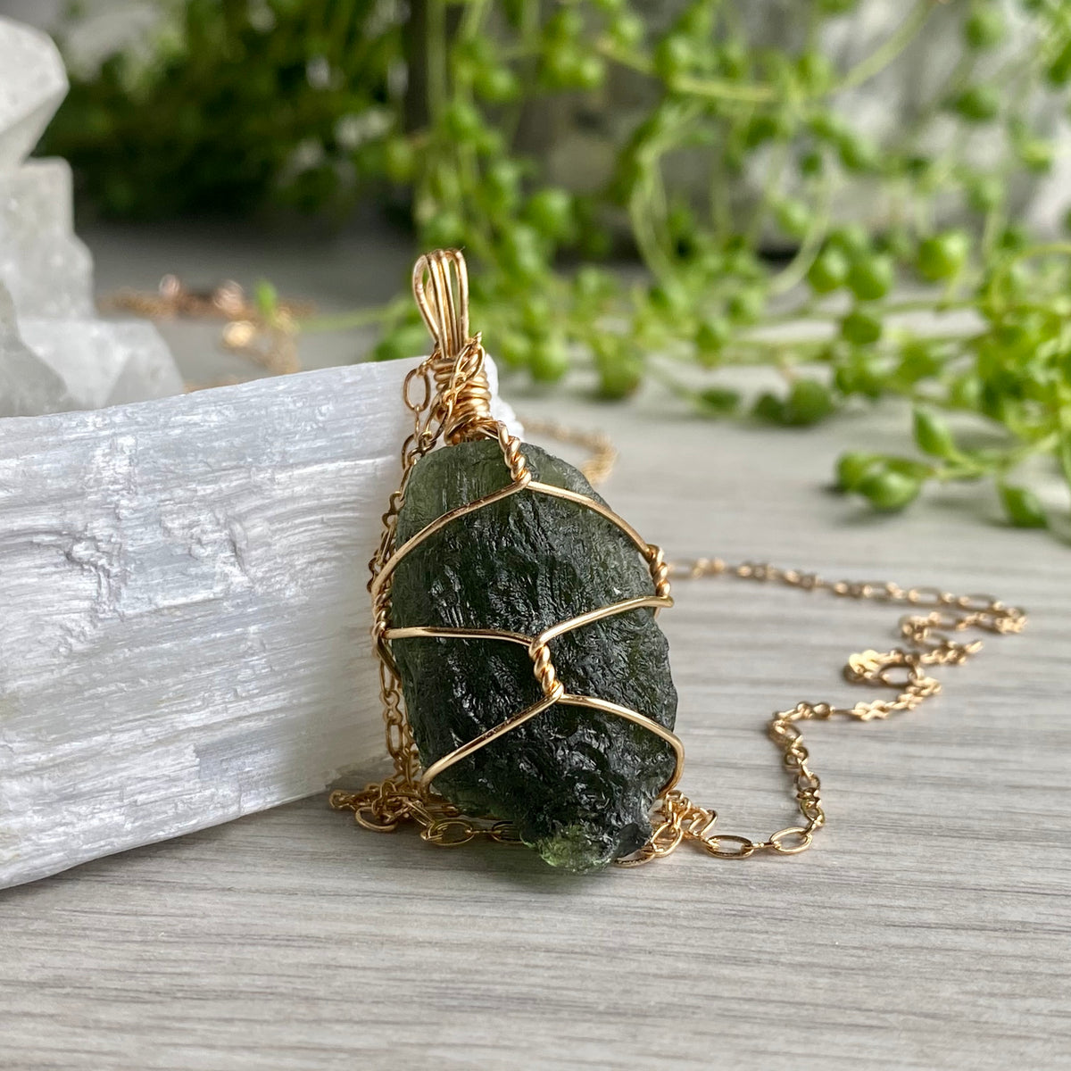 Moldavite Wire Wrapped Necklace – Wholehearted Crystal Creations