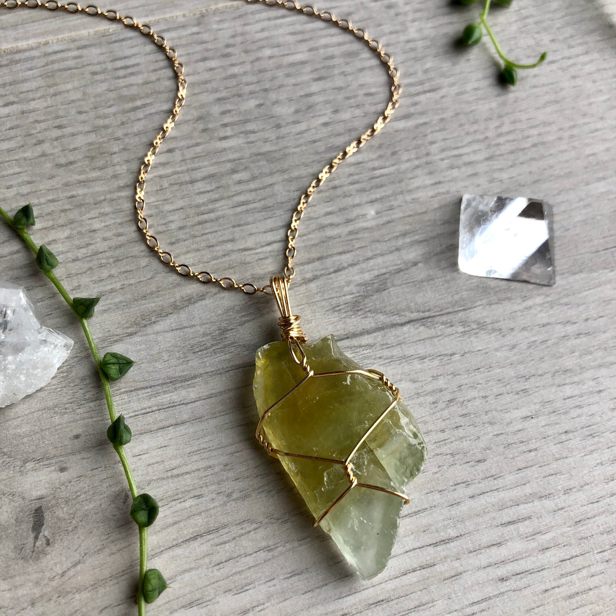Raw Green Calcite Wire Wrapped Necklace – Wholehearted Crystal Creations