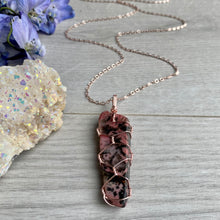 Rhodonite wire wrapped crystal necklace