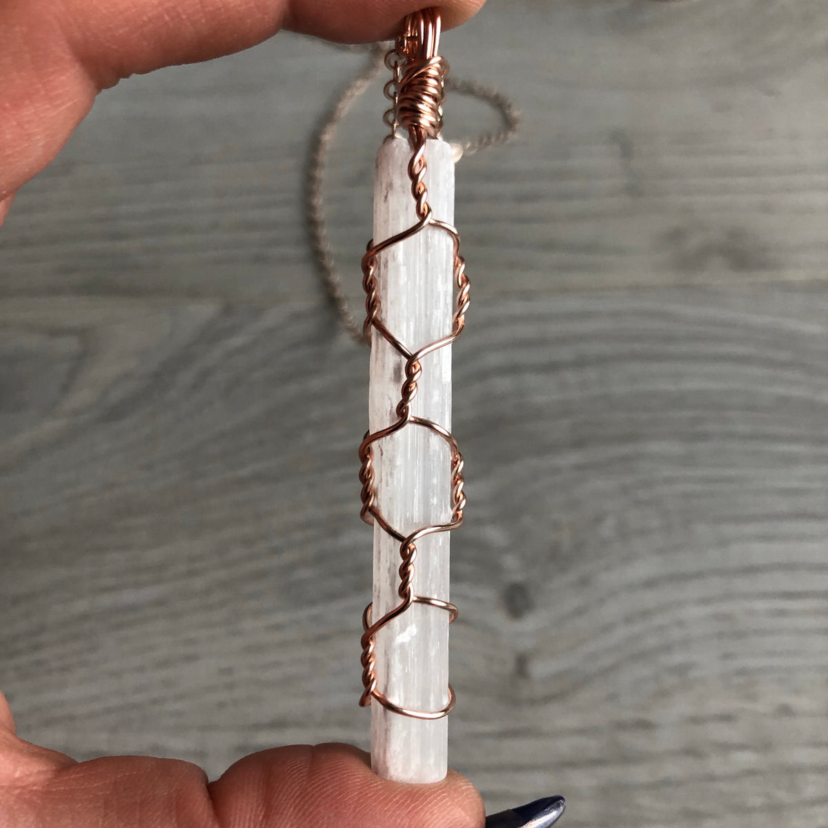 Selenite wire wrapped crystal necklace on rose gold chain – Wholehearted Crystal Creations
